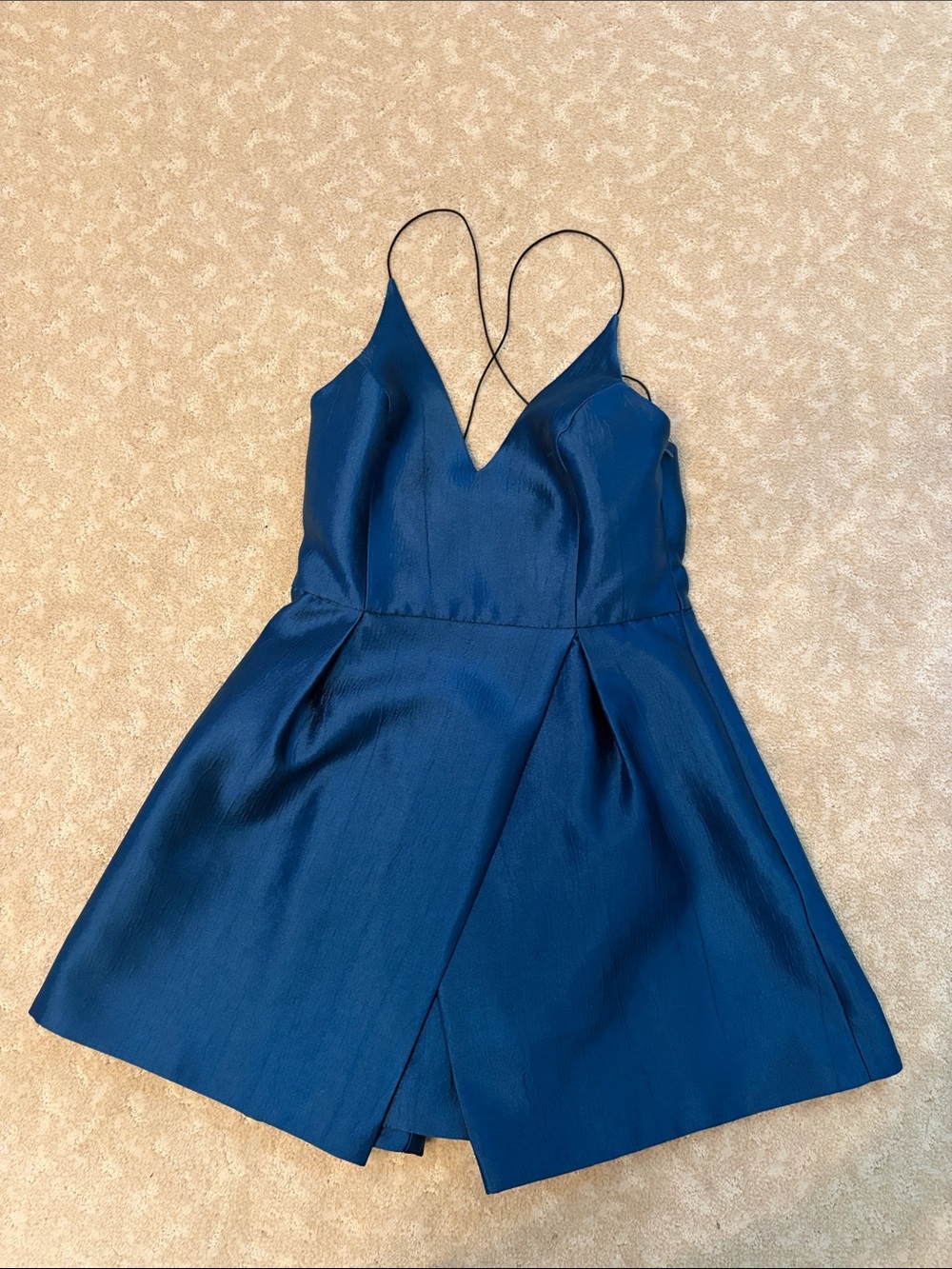 Topshop Deep Blue Metallic V-Neck Mini Dress